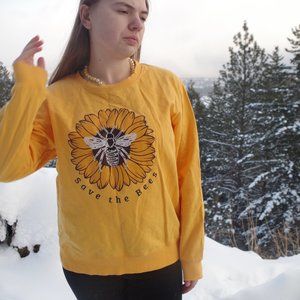 Yellow Save The Bees Sweater 100% Cotton
